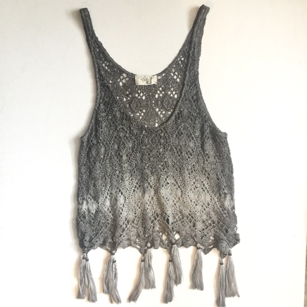 NWOT  Gray & White Ombré Knit Tank With Fringe